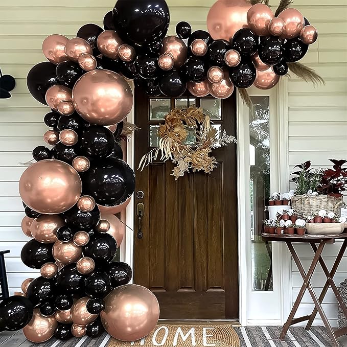 RUBFAC 129pcs Rose Gold Balloons Different Sizes 18 12 10 5 Inches, Latex Balloon Garland Arch Kit for Birthday Party Valentine's Day Baby Shower Graduation Wedding Holiday Decoration