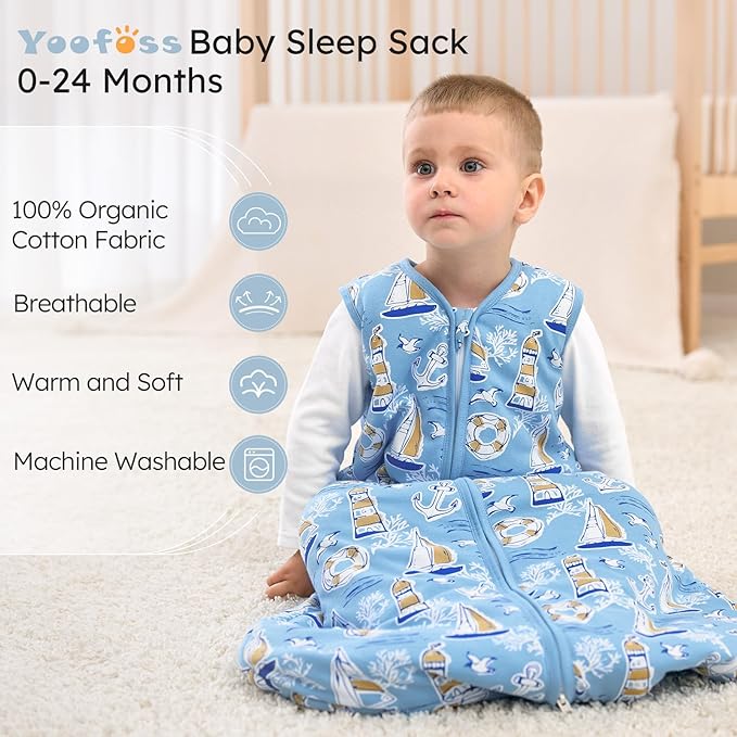 Yoofoss Baby Sleep Sack 12-18 Months, 1.5 Tog Baby Wearable Blanket with 2-Way Zipper, 100% Cotton Organic Fabric Winter Infant Sleeping Sack, Warm Soft Comfy