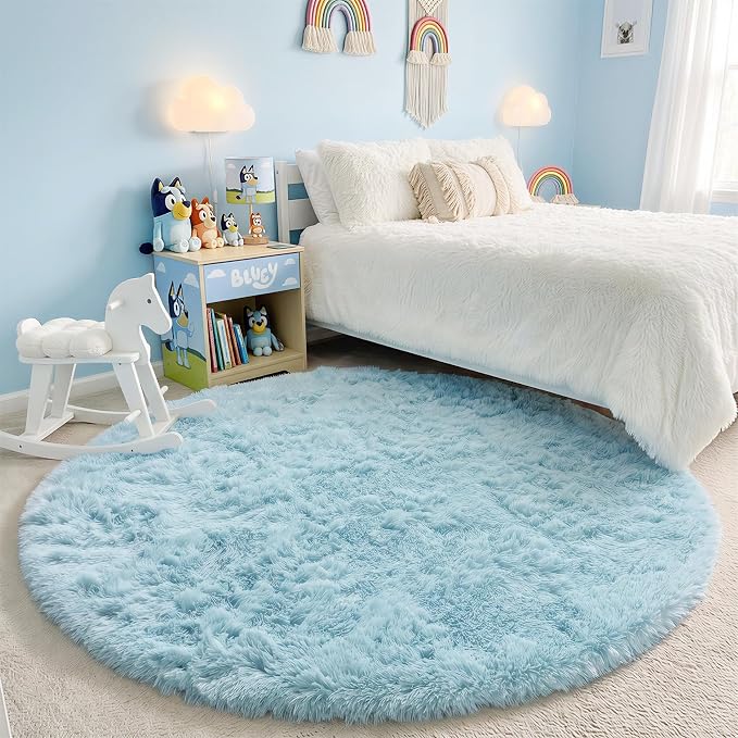 Amdrebio Light Blue Round Circle Area Rug 6Ft - Image 3