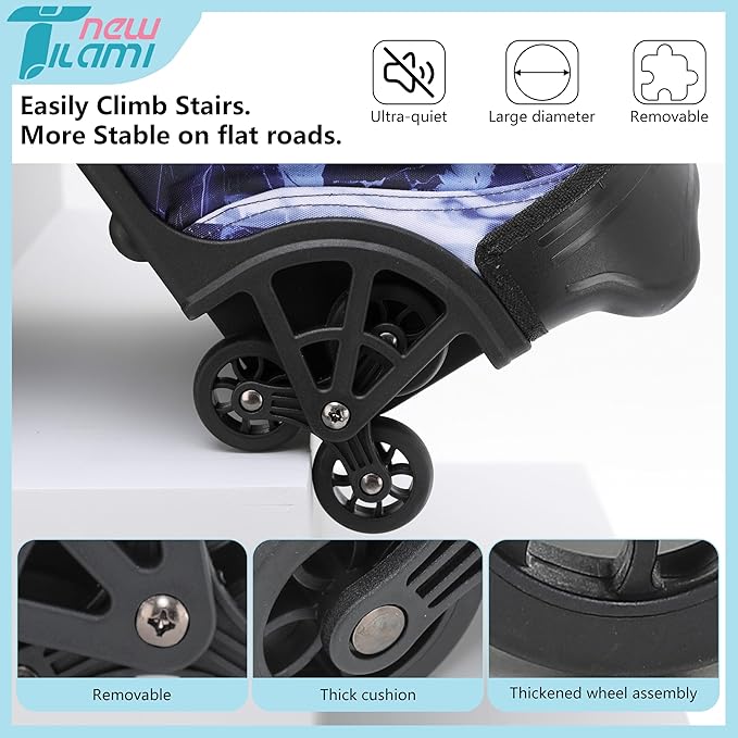 NEW TILAMI 18 inch Rolling Backpack Boys for School – Durable, Waterproof, Adjustable Handle, Stair Climbing, Variety of Colors & Patterns, Lightning Purple