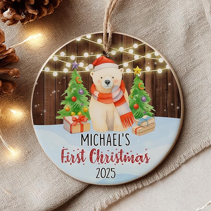 Personalized Baby’s First Christmas Ornament 2025 - Custom Newborn Keepsake - Sweet Gift for New Parents Mom Dad - Bear Themed Babies Ornament - Sweet Gift for Family Welcoming New Baby