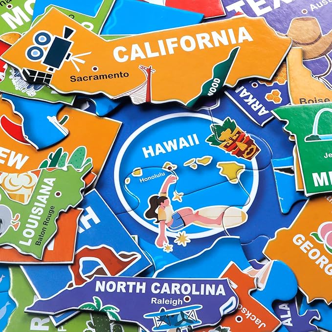 Jumbo Floor Puzzle for Kids,USA Map Puzzle Jigsaw Geography Puzzles,70 Piece US Map 50 States with Capitals,United States Puzzle for Ages 3-5,Preschool Learning Toys Gift for 4-8 Years Old