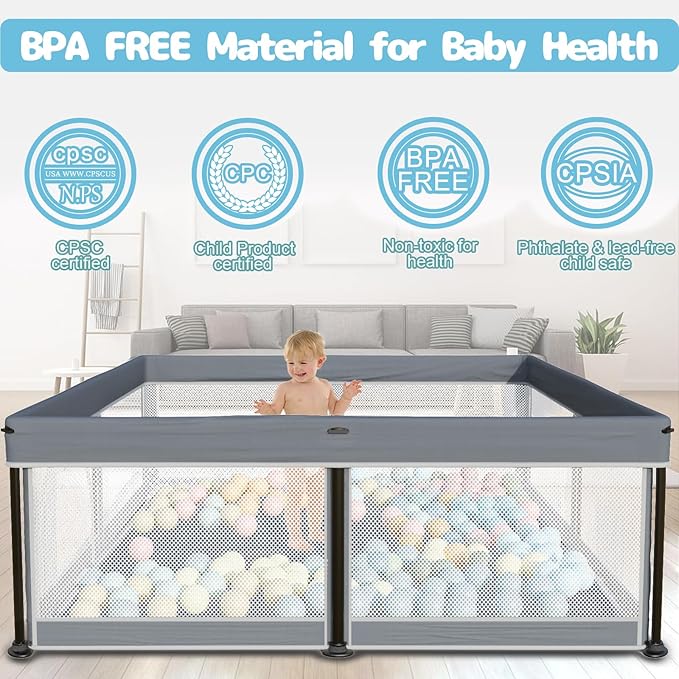 TOREVSIOR Foldable Baby Playpen with Mat, 50"×71" F oldable P laypen for Babies and Toddlers, Indoor & Outdoor Kids Safety Play Pen, Portable Play Yard, Foldable Baby Playpen with 50 Ocean Balls