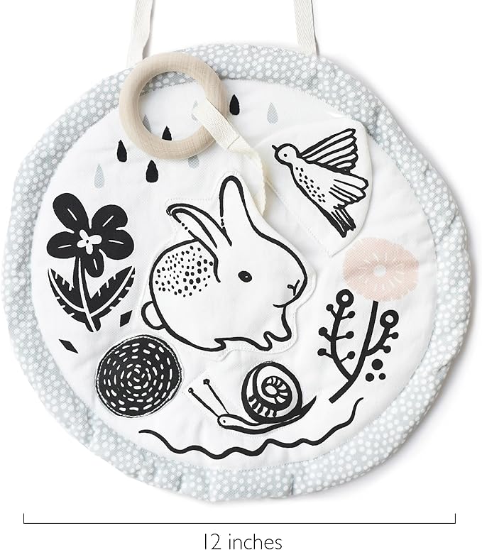 Wee Gallery Meadow Activity Pad Organic Baby Play Mat with Sensory Toys, High Contrast Newborn Essentials Soft Tummy Time Mat for Babies 0-12 Months, Visual and Motor Skill Development Toy