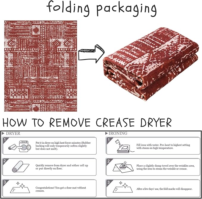 Living Room Rug 6x9 Rug Machine Washable Boho Area Rug Non Slip Moroccan Vintage Low Pile Large Rug for Living Room, Bedroom, Farmhouse, Dining Room, Kids Playroom(Terracotta)