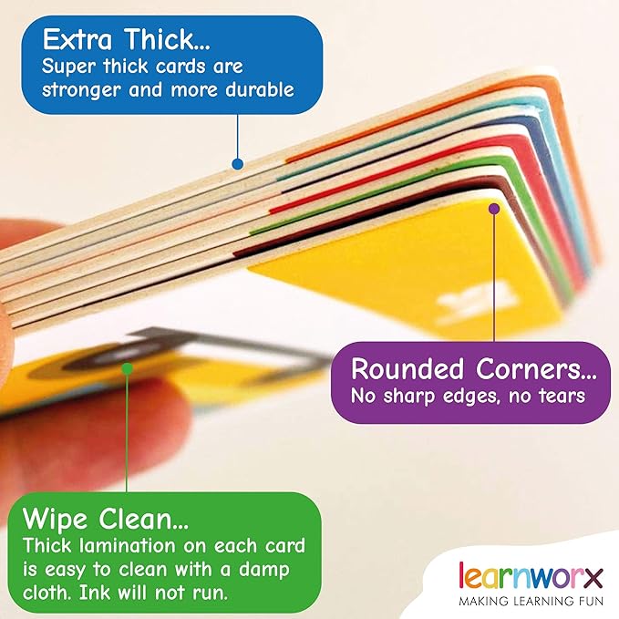 LearnWorx 101 Baby Flash Cards for Toddlers 1-3 | Award Winning First Words Toddler Flash Cards | Speech Toys Help Learn Objects, Numbers & Play Games - Big Toddler Learning Flashcards Preschool Kids