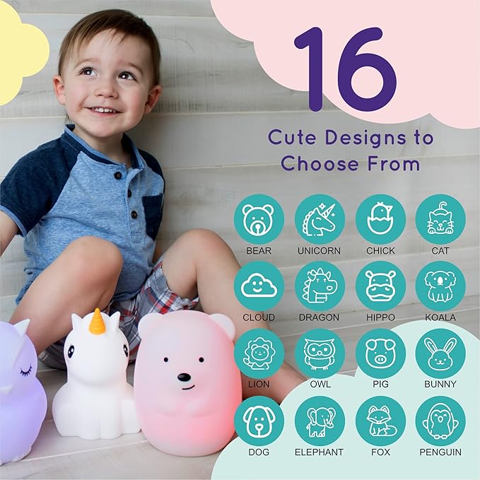 Lumipets Remote Control Silicone Night Light for Kids - Fox Design with 9 Soft Colors & Sleep Timer - Rechargeable, Battery-Operated Lamp for Bedroom | Baby Nursery, Toddler, Girls, Boys