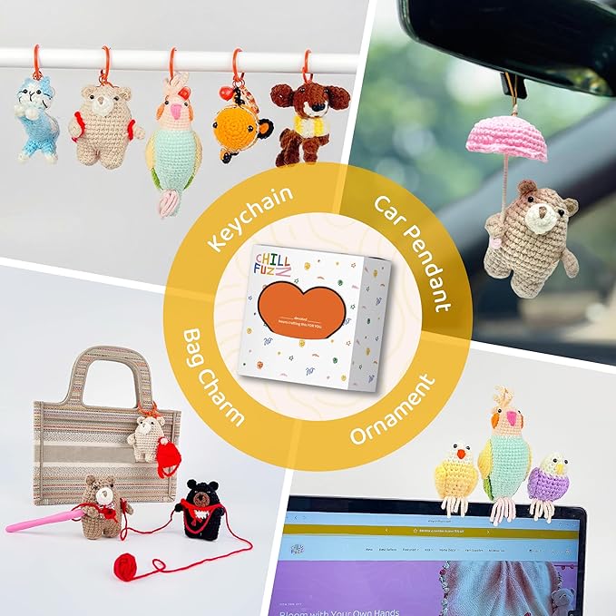 ChillFuzz Animal Crochet Kit Beginner Crochet Kit for Adults and Kids with Yarn Hook and Instructions Fun DIY Craft Gift Yoga Cat