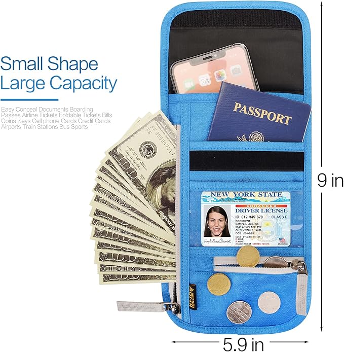 Neck Wallet Lightweight RFID Blocking Waterproof Travel Pouch for Women Men