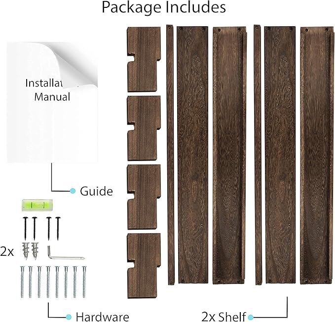 brightmaison Polynez 30" Floating Shelves for Nursery & Kids Room - Wall Multiuse Book Shelves, Set of 2 Brown Wood