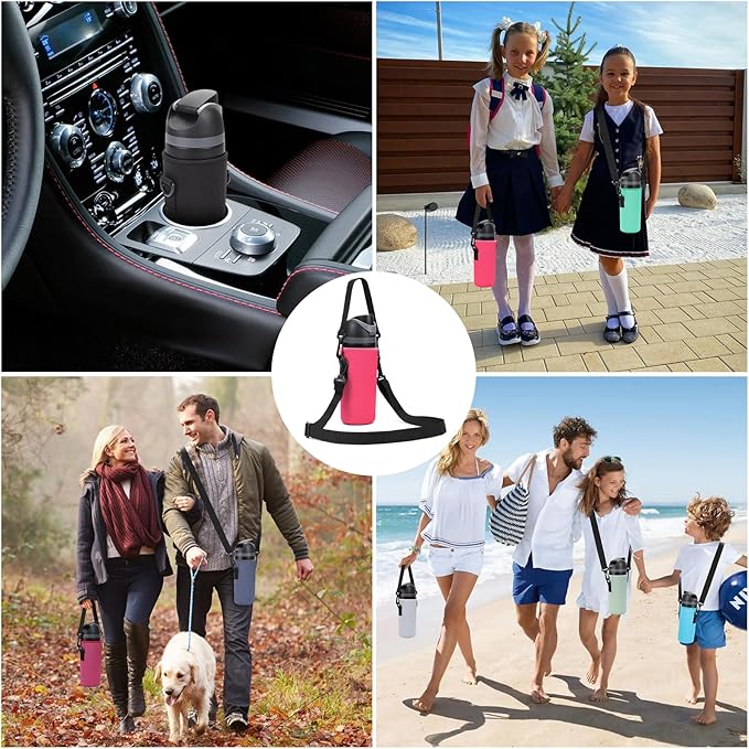 Neoprene Water Bottle Carrier Bag with Adjustable Shoulder Strap for Owala 24 OZ Tumbler, Insulated Water Bottle Cover for Owala FreeSip Insulated Water Bottle (Bright Pink, 24 OZ)