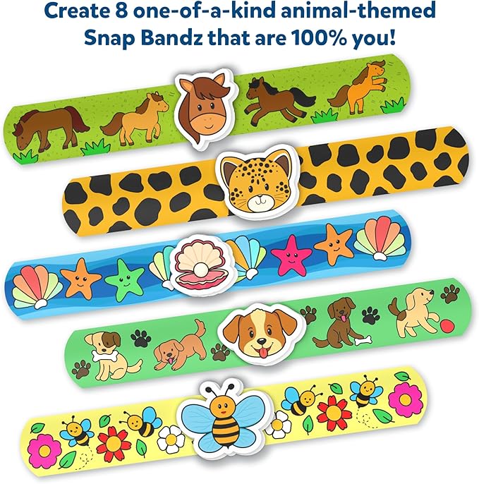 Skillmatics Craft Activity - Snap Bandz, Animals, DIY Jewelry Art & Craft Activity, Mess-Free, Creative Kit, 8 Bands (8.6"), Gifts for Boys & Girls Ages 4, 5, 6, 7, 8, 9, 10