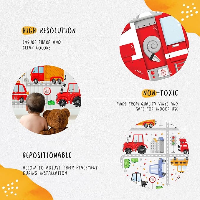 Car Wall Decals by Lipastick - Peel and Stick Transport Road Trucks Stickers for Boys Room, Toddler Bedroom, Baby Nursery, Kids Playroom, Living Room- Removable Decor - L Size