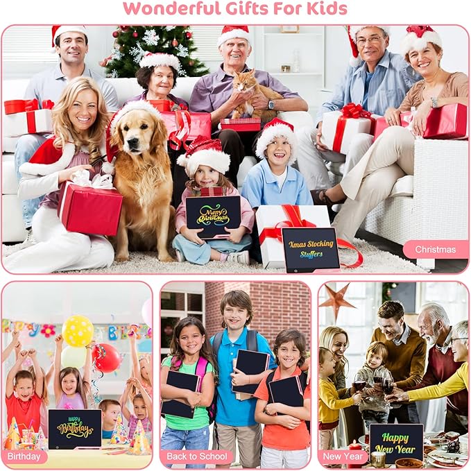 LCD Writing Tablet,16 Inch Colorful Screen Rechargeable Doodle Board Toddler Educational Toys for 3 4 5 6 Years Old Boys Girls Reusable Portable Drawing Tablet Christmas Toys Gifts for Kids (Pink)