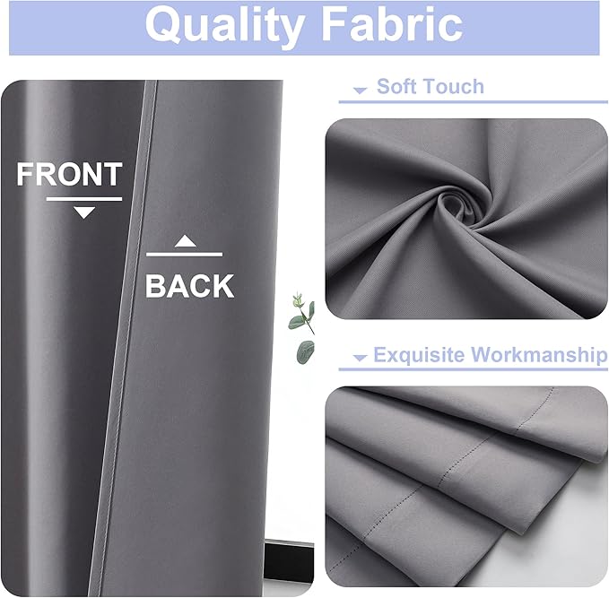 Simplebrand Ava Light Grey Short Blackout Curtains for Bedroom 45 Inches Long 2 Panels Set, Solid Thermal Insulated, Energy Saving Window Treatment Curtains Blackout Drapes, W40 x L45 Inch, Light Grey