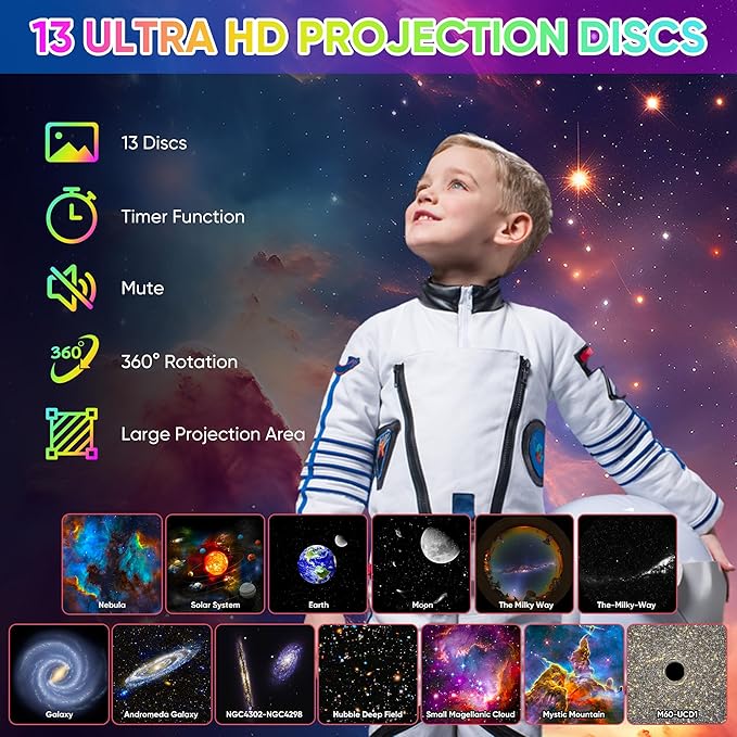 Galaxy Projector, 12 in 1 Planetarium Galaxy Star Projector for Bedroom, 360° Rotating Galaxy Star Night Light Projector for Kids, Home Theater, Ceiling, Room Decoration, Pink, ‎BL-DQY02