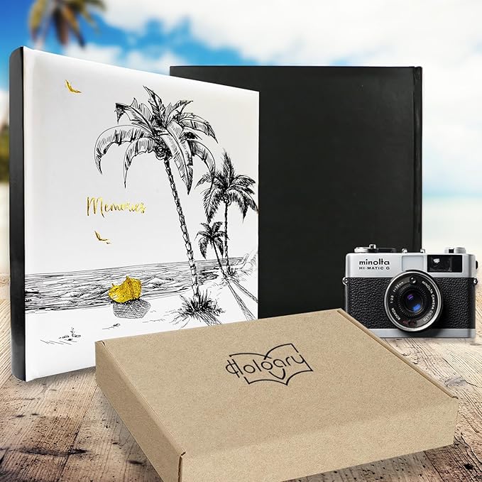 Holoary Photo Album 4x6 160 Photos Two Pictures Per Page, Memo Writing Area for Each Pocket, 160 Pockets 4”x6”, Printed Book Cover Travel Design Natural Beach Vacation Honeymoon Memories