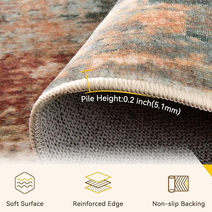 Washable Area Rugs 3'x5' Non-Slip Modern Abstract Soft for Living Room Entryway Bedroom Nursery, Print Pattern, Brown Rust Red Multi