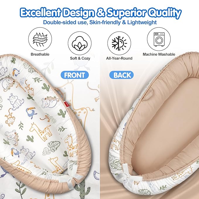 Baby Lounger - Breathable & Soft Baby Nest, Portable and Lightweight Tummy Time Lounger for Home and Travel, Ideal Newborn Babies Essentials Baby Shower Gifts