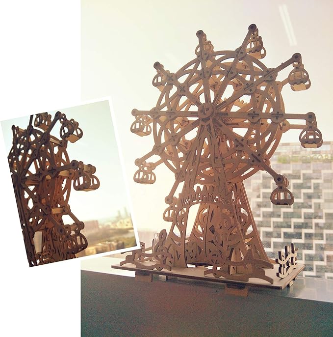 Solar 3D Wooden Puzzle Ferris Wheel DIY Model Kit Craft Sets Educational Wood Mechanical Building Toys for Adult Men Kids