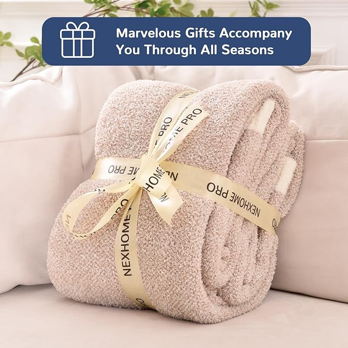 NEXHOME PRO Soft Blanket for Women, Twin Size Cozy Blanket Warm Reversible Knit Lightweight Throws for Sofa Bed, Picnic, Heather Terracotta, 60 x 80 inches