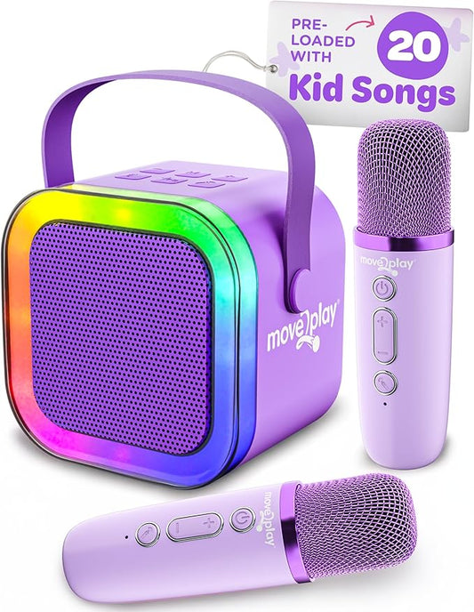 Move2Play, Karaoke Machine for Kids | Includes 20+ Kid Songs | 2 Microphones | Connect with Bluetooth | 3, 4, 5, 6, 7+ Year Old Gift | Toy for Girls, Boys, & Toddler | Birthday Present