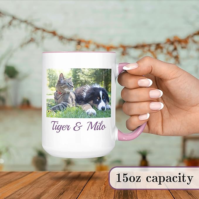 Personalized Mother's Day Coffee Mug, Custom Mum Photo Text 15 Oz Ceramic Mug, Customized Mom Gift Idea Picture Name Cup, Taza Cafe Personalizadas Fotos, Cute Gifts Mom Women Dad Men, Pink