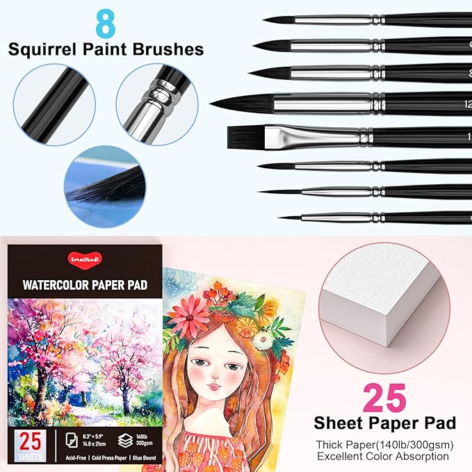 Watercolor Paint Set 100 Colors Including Metallic, Watercolor Kit with Case, Watercolor Paper, Paint Brushes, Palette and Accessories, Water Color Art Supplies Gift for Adults Kids Artists