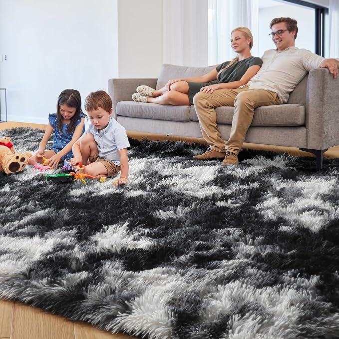 PAGISOFE Black White Grey Rugs for Living Room 5x8, Shag Fuzzy Fluffy - Image 7