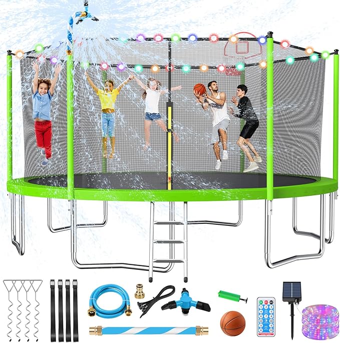 Upgraded 16FT 15FT 14FT 12FT 10FT 8FT Trampoline Outdoor with Basketball Hoop and Net, Capacity for 4-6 Kids and Adults