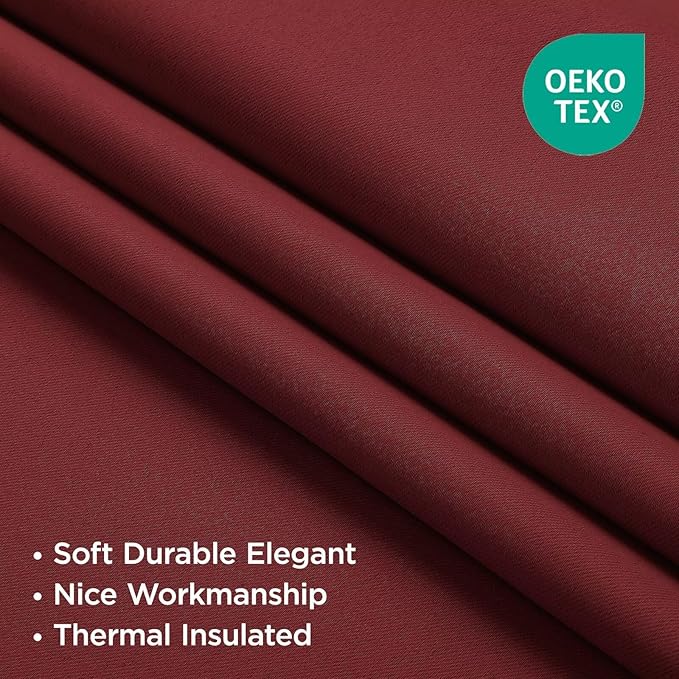 Joydeco 90 Inch Blackout Curtains for Bedroom, Thermal Insulated Black Out Curtains, Room Darkening Drapes for Living Room Window Rod Pocket Back Tab (W52 x L90 Inch, Burgundy Red)