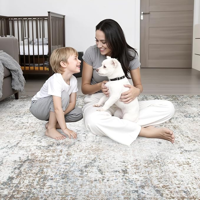 Round Area Rug for Living Room: 8 ft Washable Modern Abstract Soft Thin Rug - Image 8