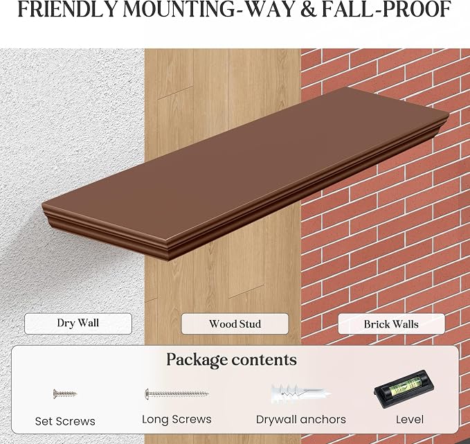 Fun Memories Floating Shelves 24 Inch Long, 9.3 Inch Deep Classic Crown Molding - Image 6