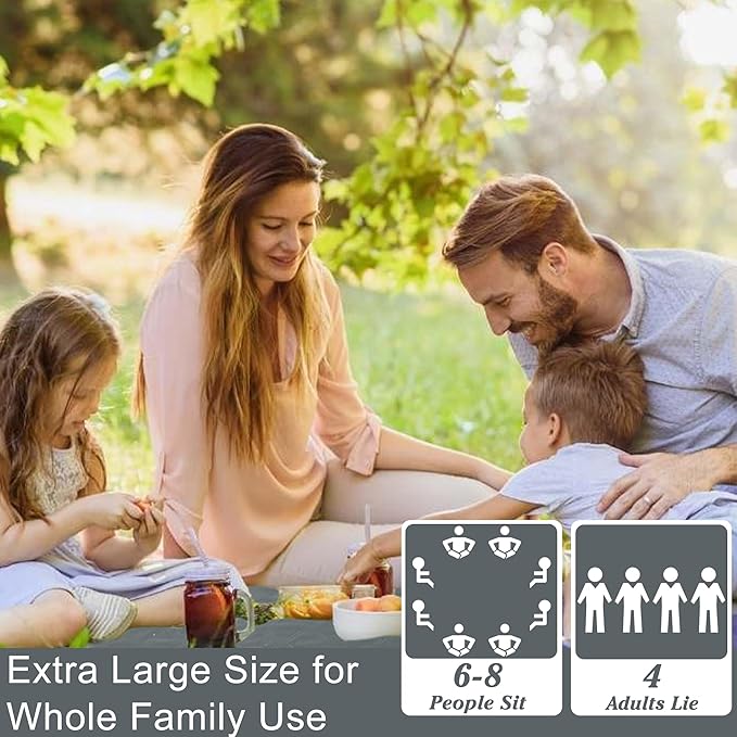 Waterproof Picnic Blanket 80 * 80 in Portable with Carry Strap for Beach Mat or Family Outdoor Camping Party, Park Blanket for Grass Park, Hiking, Travel