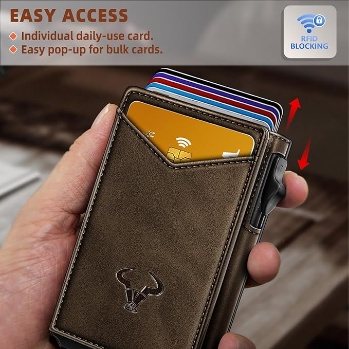 BULLIANT Men Wallet,Money Clip Wallet Slim For Gift Men 9Cards-Metal Credit Card Case in Magnetic Leather Flip