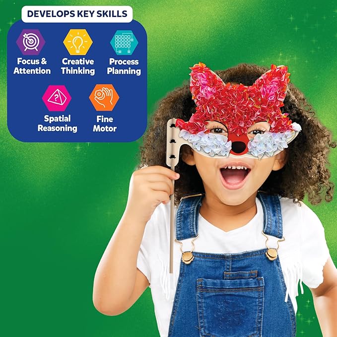 Skillmatics Poke-in Art - Animal Masks, Mess-Free Fun for Kids, DIY Wood Craft Kits, Creative Activity, Gifts for Girls & Boys Ages 4, 5, 6, 7, 8, 9