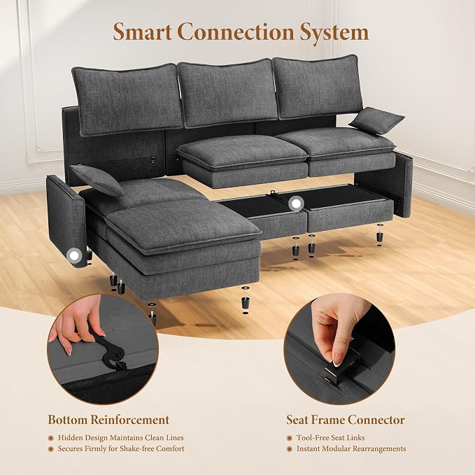 Vesgantti 142" U Shaped Sectional Couch, Comfy Cloud Modular Sectional Sofa - Image 6