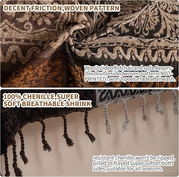 Boho Throw Blanket, Chenille Jacquard Tassels Throw Blankets - Image 8