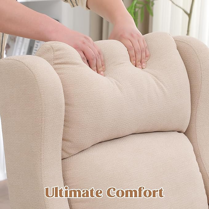 Rocking Chair Nursery, Nursing Rocking Chairs for Mom Nursery, Comfy Wingback Glider Rocking Armchair with Side Pocket for Nursery Living Room Bedroom, Khak