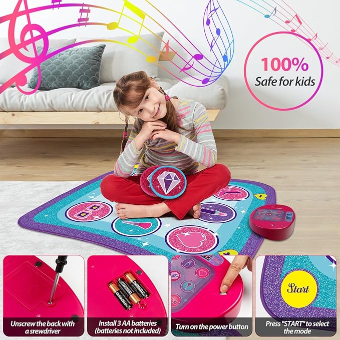 Kids Dance Mat Game Toy for Girls & Boys Ages 3-12, Interactive Electronic Rhythm Dance Step Pad with Built-in Music, Adjustable Volume & Fun Light-Up Steps, Perfect Birthday & Holiday Dance Game Gift