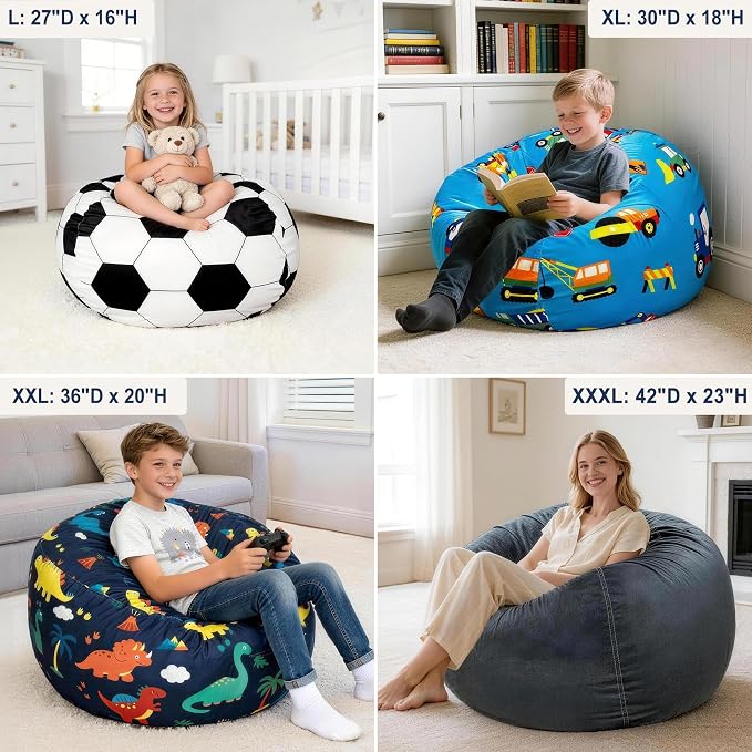 Lukeight Construction Stuffed Animals Storage Bean Bag Chair Cover - Image 4