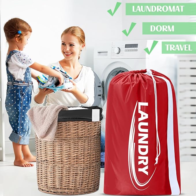 Sylfairy 2 Pack XL Laundry Bag with Strap,Heavy Duty Travel Laundry Bag,Rip-Stop Dirty Clothes Shoulder Bag with Drawstring,Easy Fit a Laundry Hamper or Basket Travel Essentials