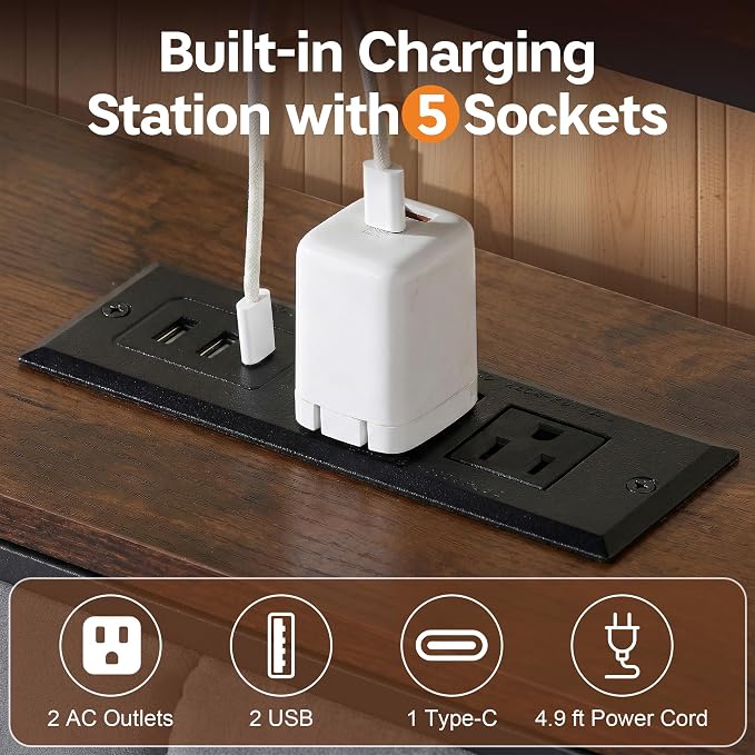 King Size Bed Frame with Charging Station, King Bed Frame with Upholstered - Image 8