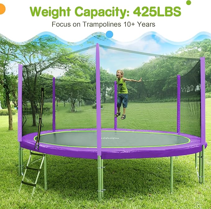 Zupapa 1800LBS Weight Capacity Double Frames Trampoline with No-Gap Design Curved Poles 16 15 14 12 10FT Trampolines with Enclosure Net for Kids Adults, Outdoor Family Fun