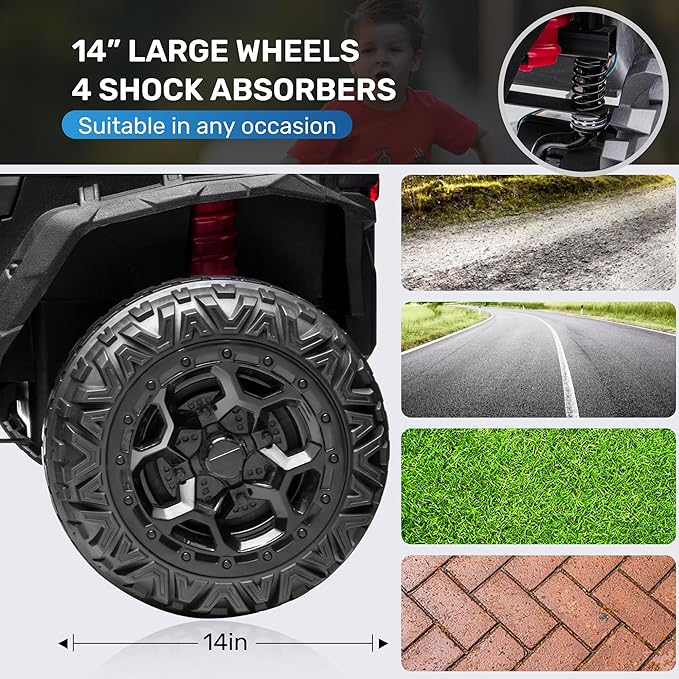 ANPABO 24V 4X4 Ride on Car Truck w/Remote Control, 4WD/2WD Switchable Kids UTV, 19" Spacious Seat, 4 Shock Absorbers, Soft Start, Music Player, Electric Car for Kids (Blue)