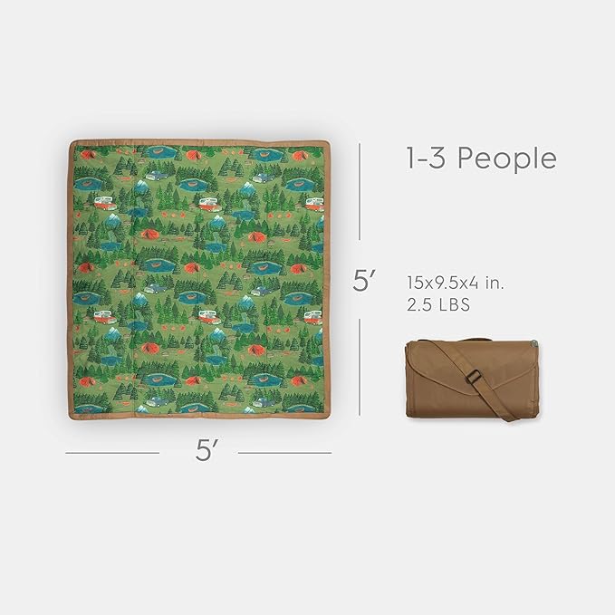 Little Unicorn 5'x5' Outdoor Family Picnic & Beach Blanket | Durable & Water-Resistant Fabric | Compact Fold & Easily Wipes Clean | Zipper Pocket (Camp)