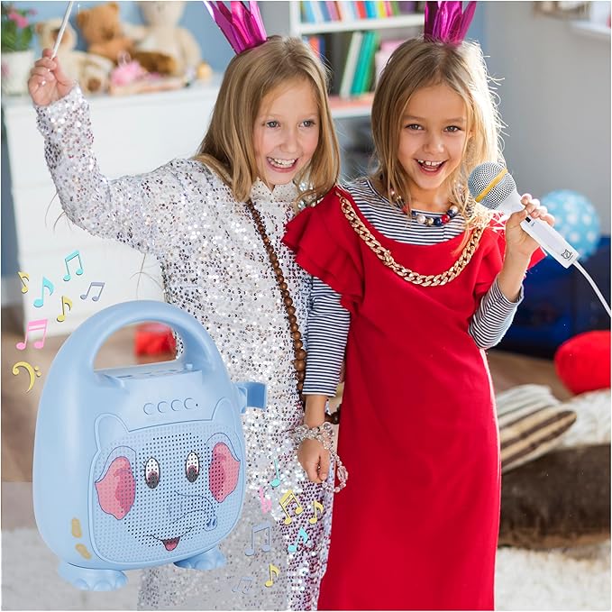 Singimals Kids Karaoke Speaker with Microphone - Unleash Your Child's Inner Superstar, Bluetooth v5.1, 12H Playtime, 5W Speaker, Multicolor LED Lighting, Elliot The Elephant