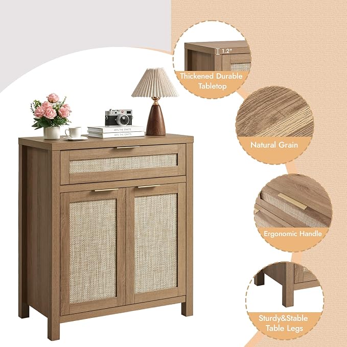 HOKYHOKY Rattan Sideboard Buffet Cabinet, Boho Storage Cabinet - Image 7