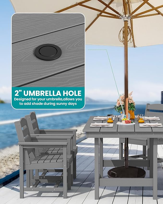 SERWALL Outdoor HDPE Dining Table Set, 7-Piece Outdoor Dining Table Sets - Image 2