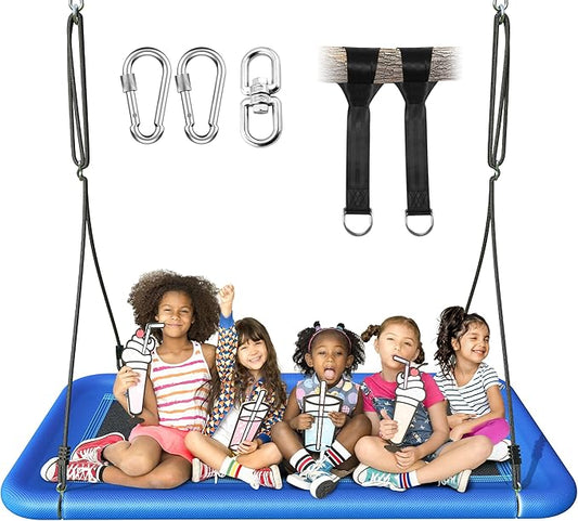 Tree Swing for Kids and Adults, 60" Waterproof Rectangle Platform Swing, 700lbs Heavy Duty with Adjustable Straps, Blue